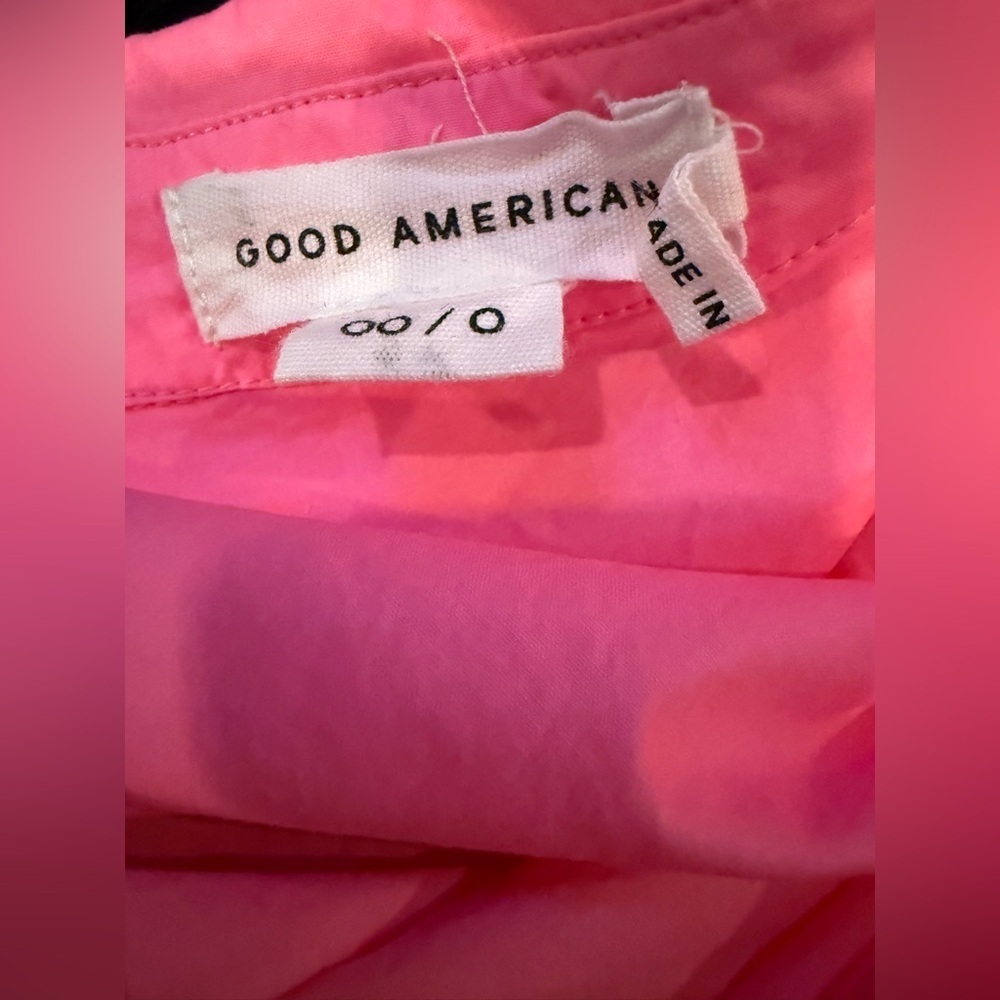 GOOD AMERICAN Coated Poplin Weekend Longsleeve Shirt Relaxed 7/8 Knockout Pink - Picture 4 of 5
